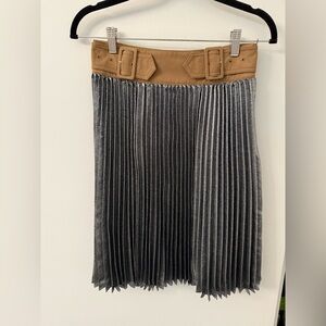 3.1 Phillip Lim silver Pleated Midi Skirt with Tan Waistband